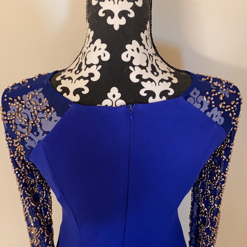 Leslie Fay royal Blue Dress with Beaded sleeves. - Picture 4 of 5